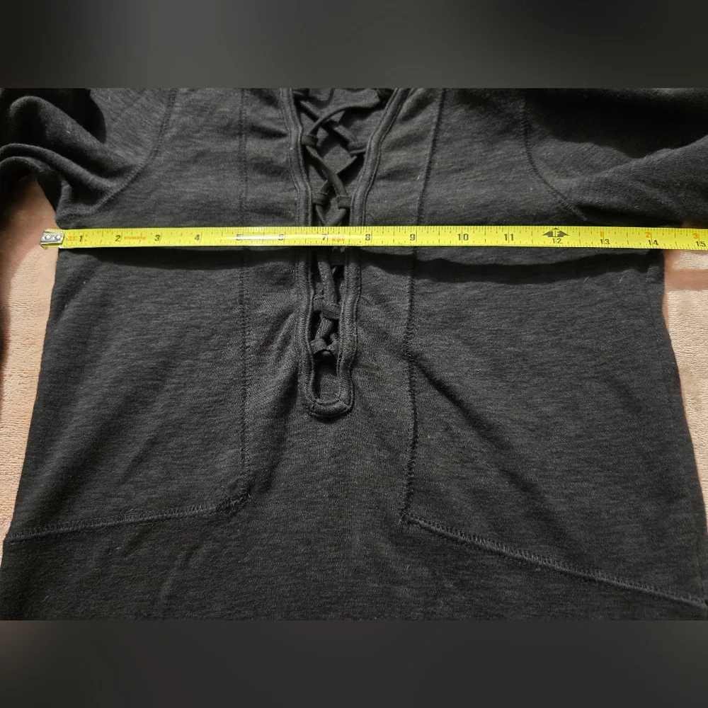 Free People Black Cotton Lucky Lace Up Long Sleeve Criss Cross Tie Front Tee S